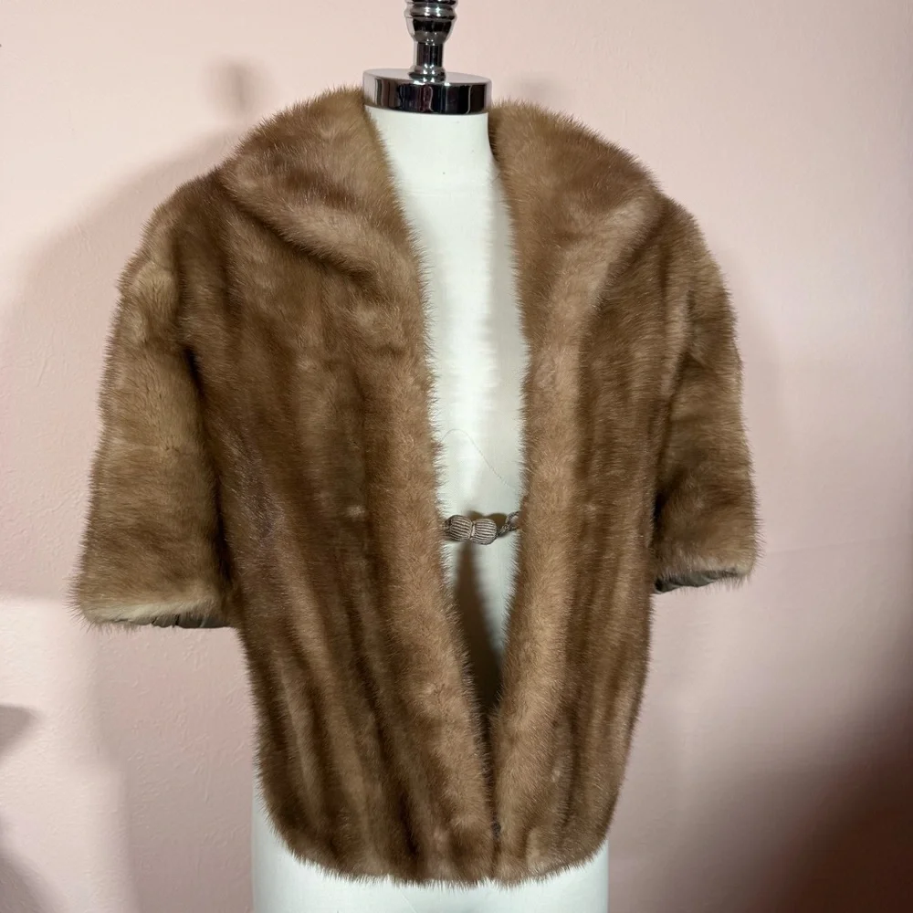 Vintage 1940’s 50’s Retro Real Fur Camel Tan Blonde Mink Stole Cape